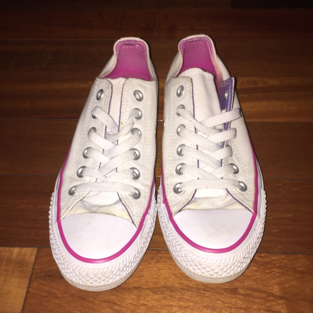 White & pink low top converses size 7 women